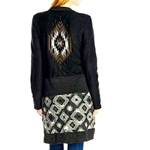 Miss Me Cardigan Boho Aztec Southwestern Long Waterfall Open mix media Large